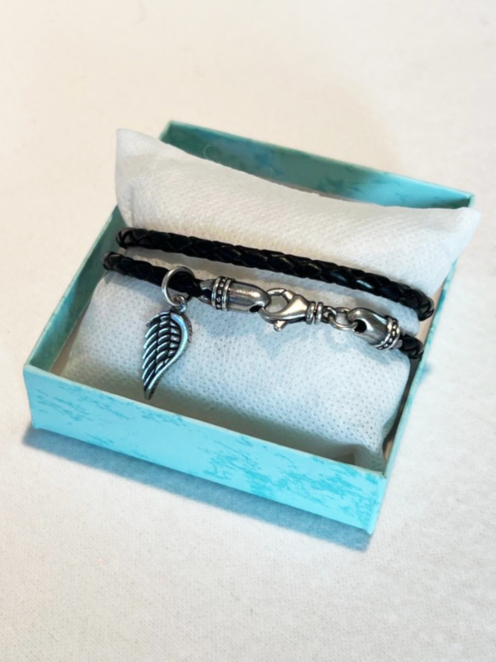 NWOT King Baby 925 Silver 15" Leather Wrap Bracelet with Wing Charm